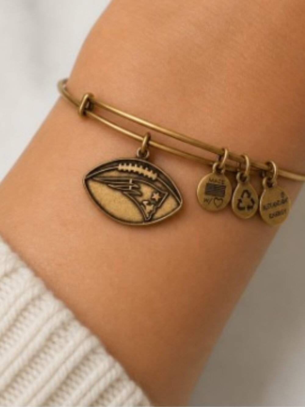ALEX AND ANI NFL Patriots Football Charm Bangle Bracelet, Rafaelian Gold – NWT